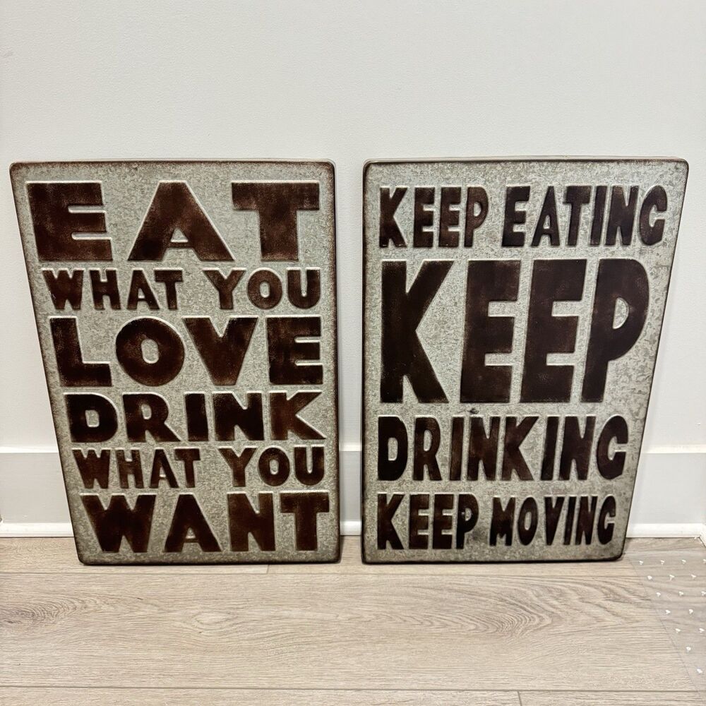 Rustic Metal Kitchen Wall Decor Signs Set of 2 Farmhouse Eat What You Love 21.5”